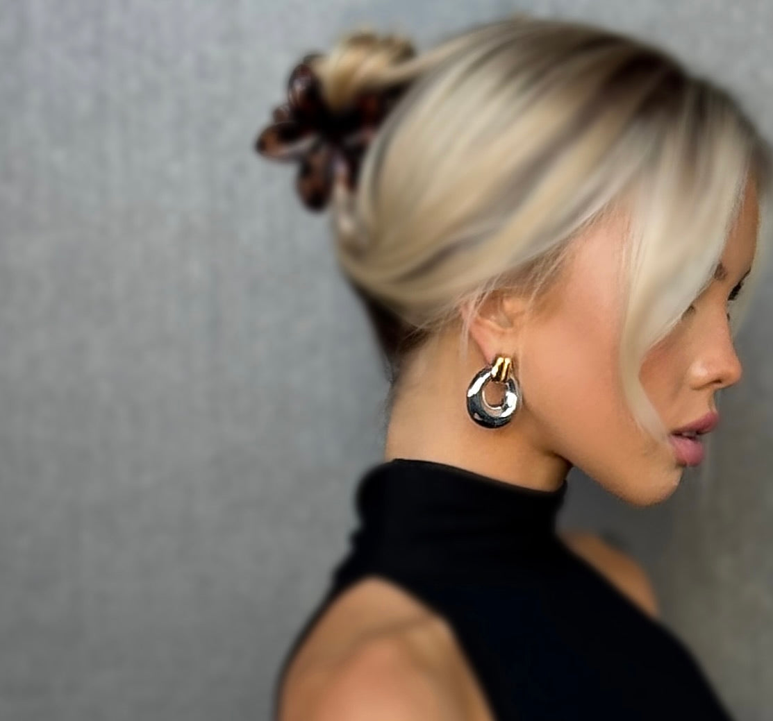Model wearing Solara Drop EverLuxe earringss, waterproof and hypoallergenic jewellery.