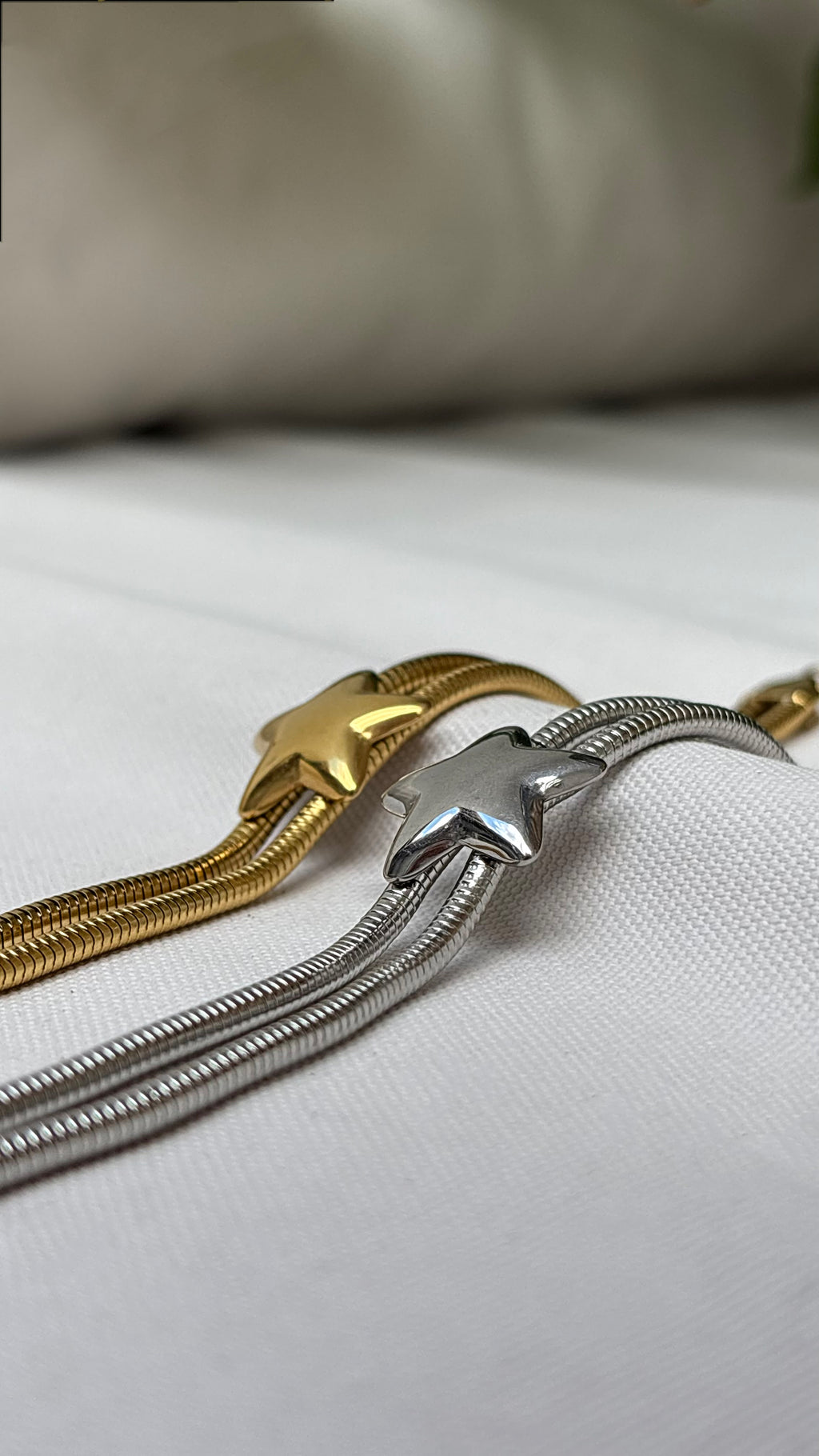 Close up of EverLuxe Stellar bracelets. Waterproof and tarnish resistant