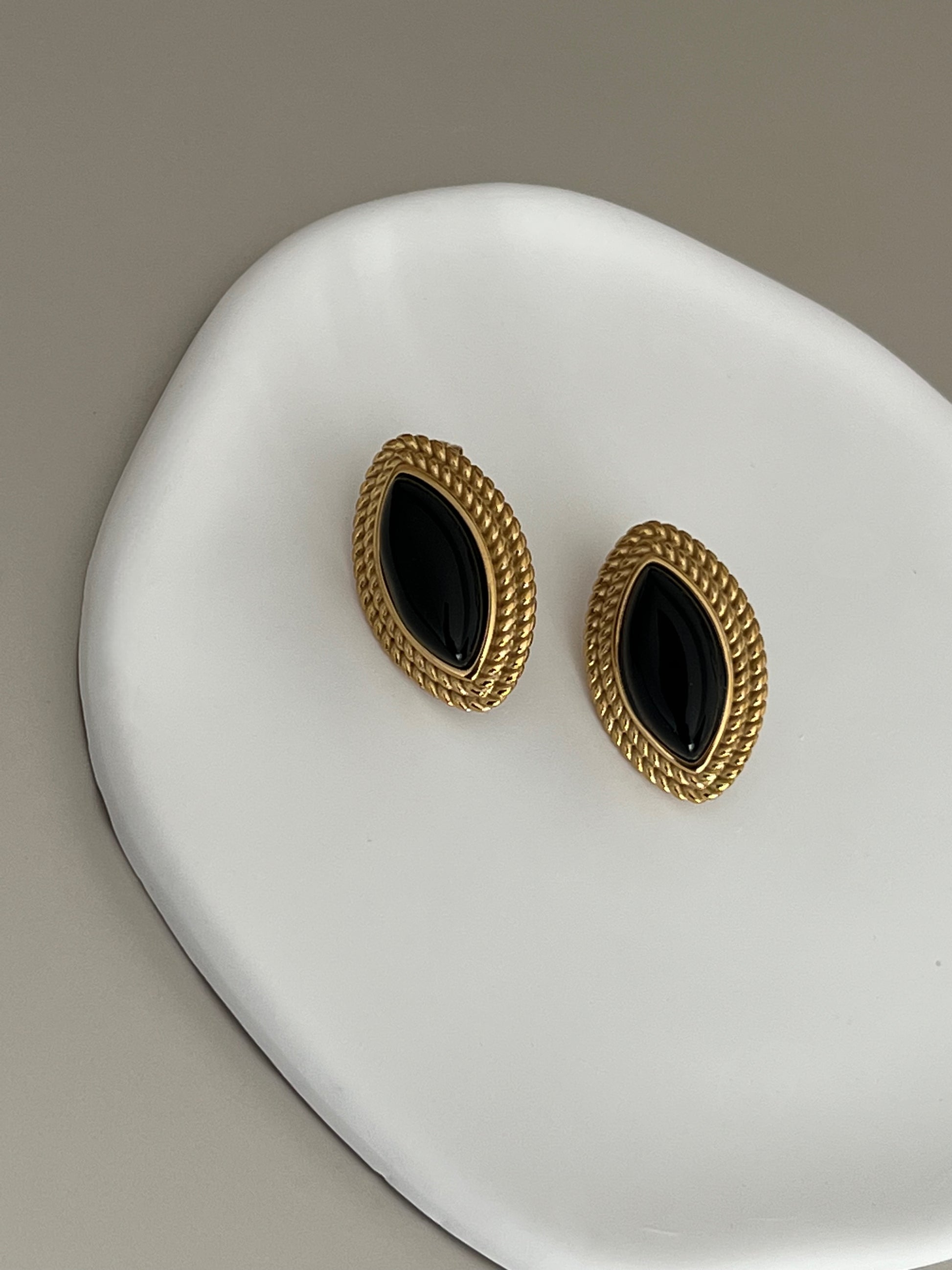 Black and gold stud earrings - Midnight Muse by EverLuxe